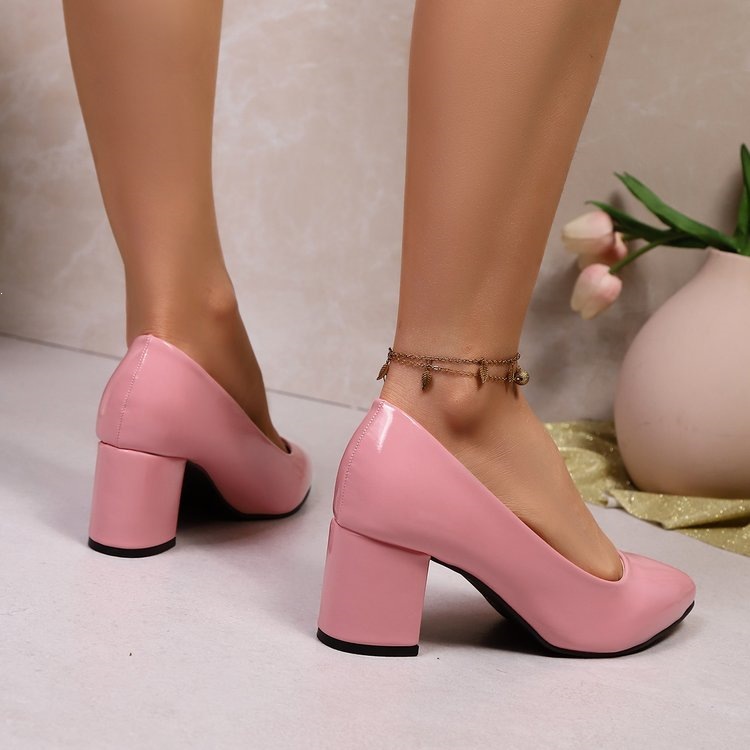 Women's Pointed-Toe Chunky Heel Pumps, Mid-Heel Office Commuting Shoes, Everyday Versatile Shallow High Heels_vogvips.com
