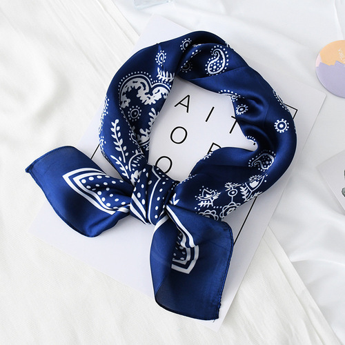 New Walnuts Flower 70cm Printed Satin Square Scarf Lady's Korean Style Decorative Fashion Tie Scarf Wholesale Silk Scarf