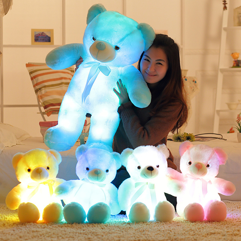 跨境发光熊领结款泰迪熊送儿童圣诞节礼物毛绒玩具内置led七彩灯