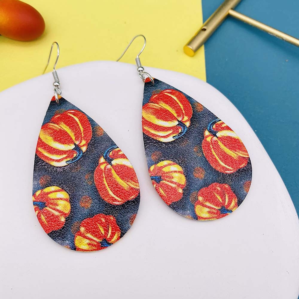 Retro Pumpkin Water Droplets Pu Leather Women's Earrings 1 Pair display picture 3