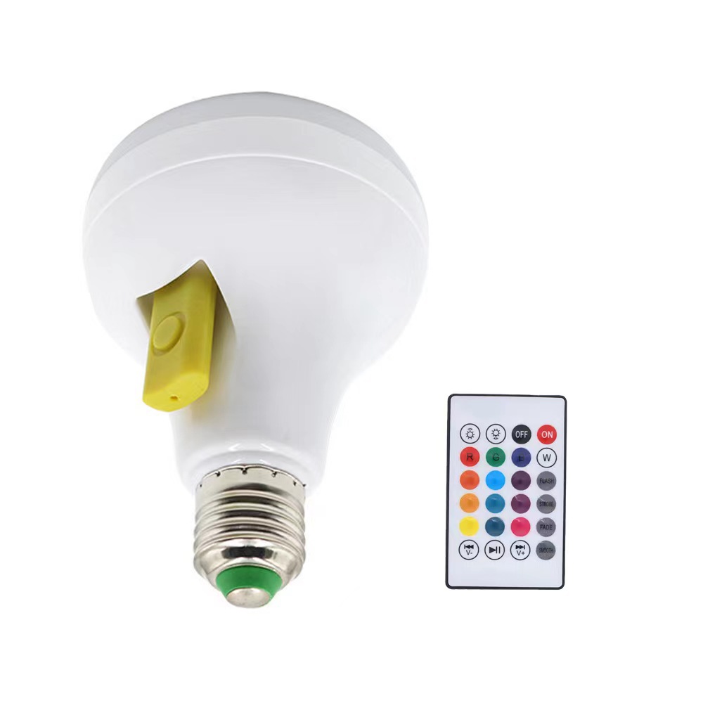 Bombilla LED Bluetooth con música, control remoto, USB y tarjeta TF, luz RGB y blanca para ambiente y escenario