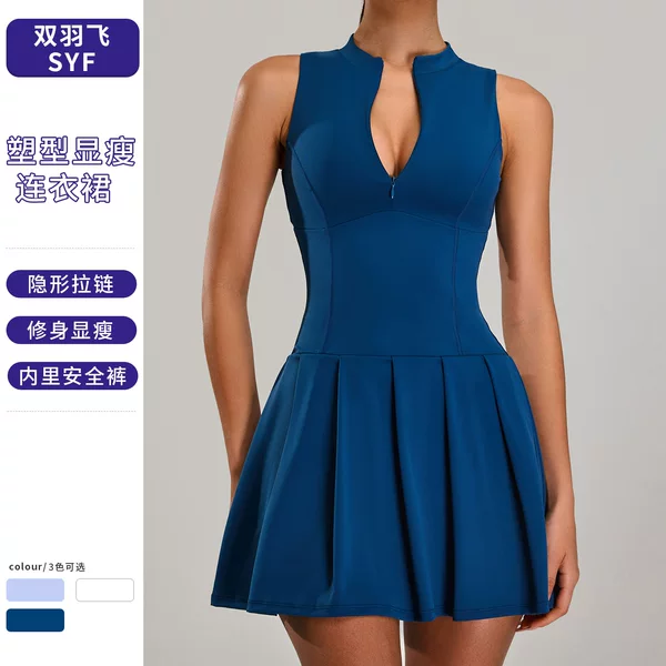 Cross-Border New Sleeveless Zipper Sports Dress Women's Fashion Slim Pleated Waist Fitness Golf Tennis Skirt
