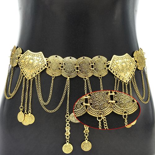 Cross-border European and American style belly dance waist chain alloy geometric multi-layer chain coin pendant waist ornament for women exaggerated decoration