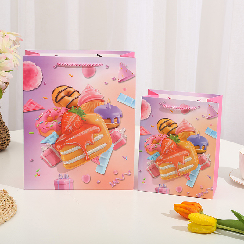 蛋糕3D贴片撒粉礼品袋手提袋烫金撒粉纸袋生日回礼伴手礼南美婚庆