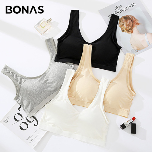 Bonas Girls Japanese Underwear Women's No Wire Rings Junior High School and High School Girls Big Breasts Show Small Bra Thin Style Summer