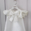 White colored small princess costume from pearl, sleevless dress with bow, special occasion clothing, A-line, Birthday gift