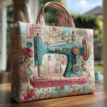 跨境新品TEMU亚马逊女士潮流时尚印花手提包单肩包300克帆布