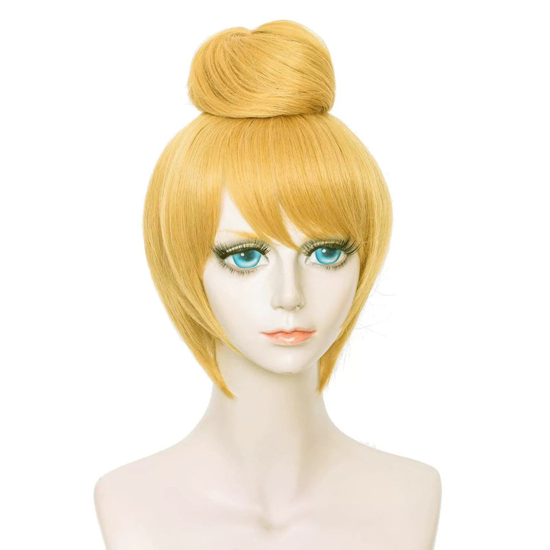Cross-Border European and American Cosplay Wigs Full Head Set Princess Tinkerbell Short Hair Anime Golden Wig Cosplay