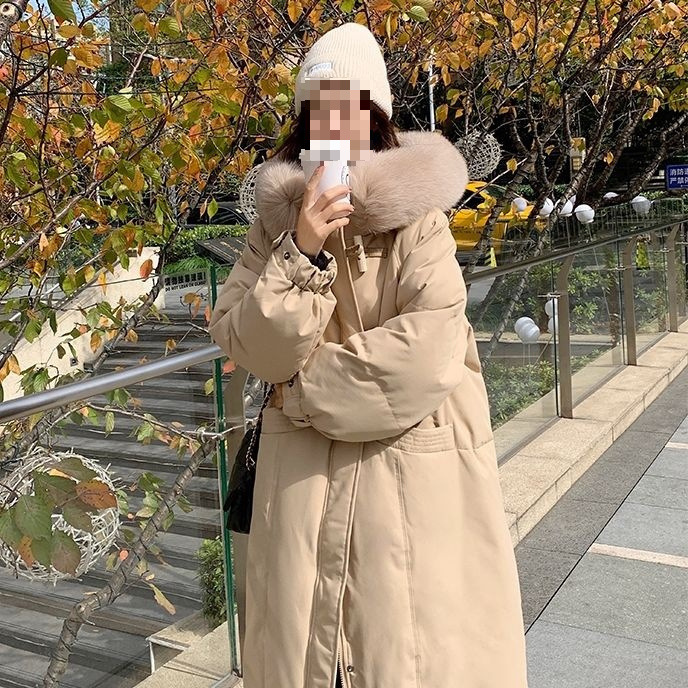 羽绒服女中长款2025年新款软欧包设计感小众连帽毛领加厚外套