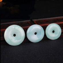 天然翡翠A货平安扣吊坠 玉石平安扣翡翠豆青飘花平安扣玉扣玉挂件