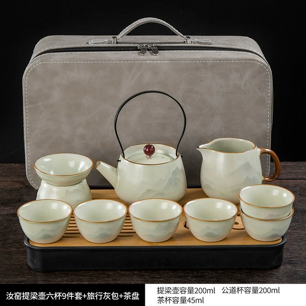 [Travel size] Ruyao mountain and sea mist kettle six-cup 9-piece set + floral tea tray