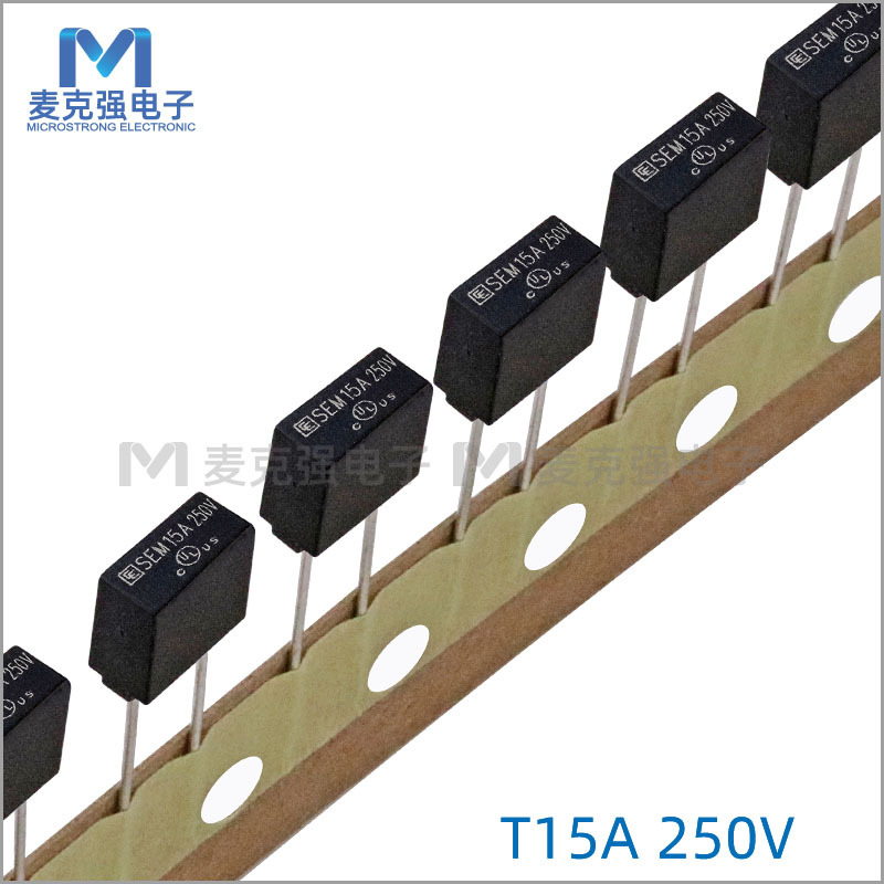 CE/诚润编带方形塑封保险丝SEM  T15A/250V 慢断直插保险丝黑色