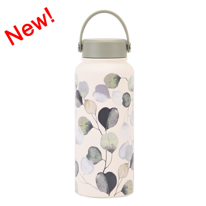 Nueva Botella de Agua Deportiva Aislada de 1 Litro, Boca Ancha, Portátil, al Vacío, para Exteriores, con Estampado, para Mujer, 2026