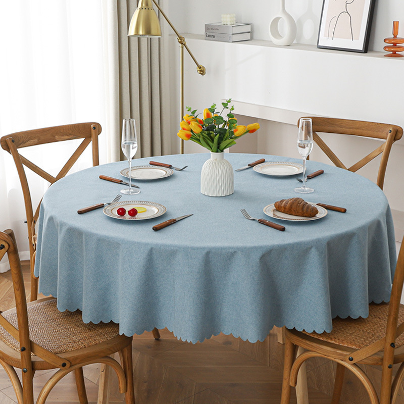 Mantel de lino de algodón-azul claro
