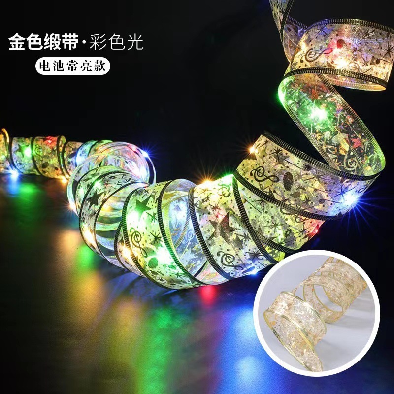 クロスボーダー新品LED銅線サテンストリングクリスマスリボンライトリボンリボンリボンライトクリスマスツリー装飾ライト|undefined