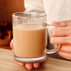 Wholesale creative patterned glass cups with handles, summer water cups, juice cups with handles, coffee cups with handles, large-mouthed glass milk cups