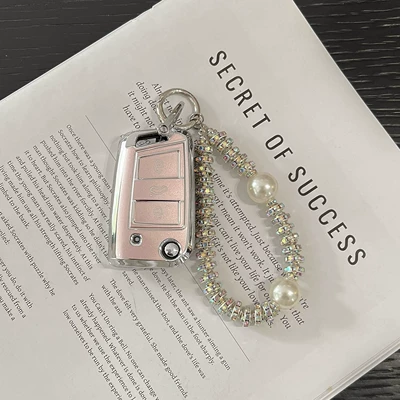 Volkswagen Key Cover for Sagitar, Car key bag - volkswagen-model-b-quicksand-powder-diamond-pearl-chain-silver