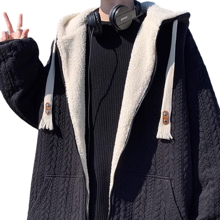 2025 nuevo estilo con capucha primavera y otoño gris principios de otoño chaqueta de suéter de estilo perezoso chaqueta de hombre cárdigan con cremallera principios de otoño