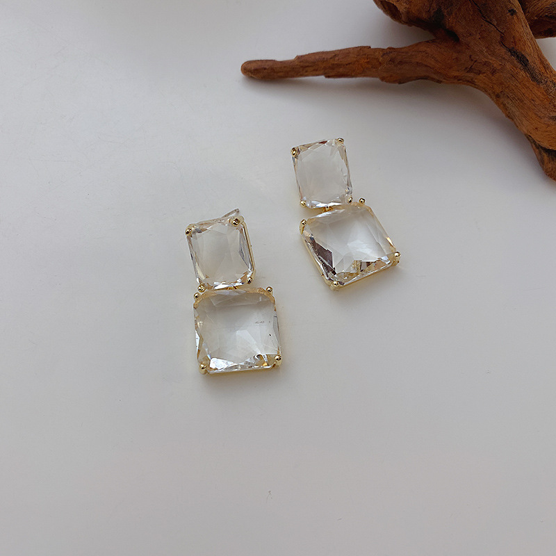 Boucles D&#39;oreilles Carrées Transparentes En Cristal display picture 9