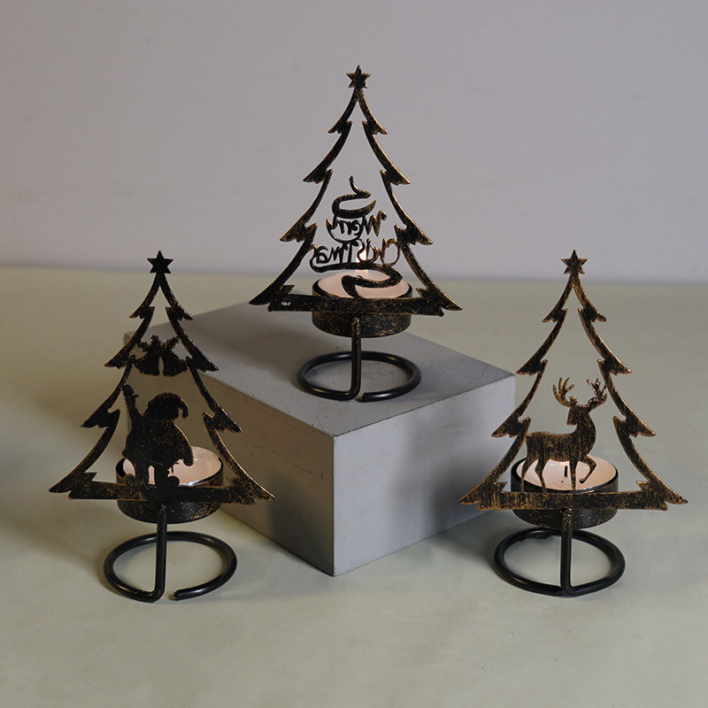 クリスマス燭台 アイアンアート メリークリスマス オーナメント 装飾 古い雰囲気 キャンドルカップ アレンジメント シーン|undefined