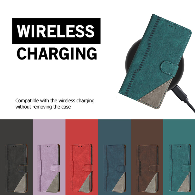 Retro Matte Patchwork Color-Blocking Leather Case Suitable for Samsung S26 Ultra, S24Fe Flip Cover with Card Slot Wallet