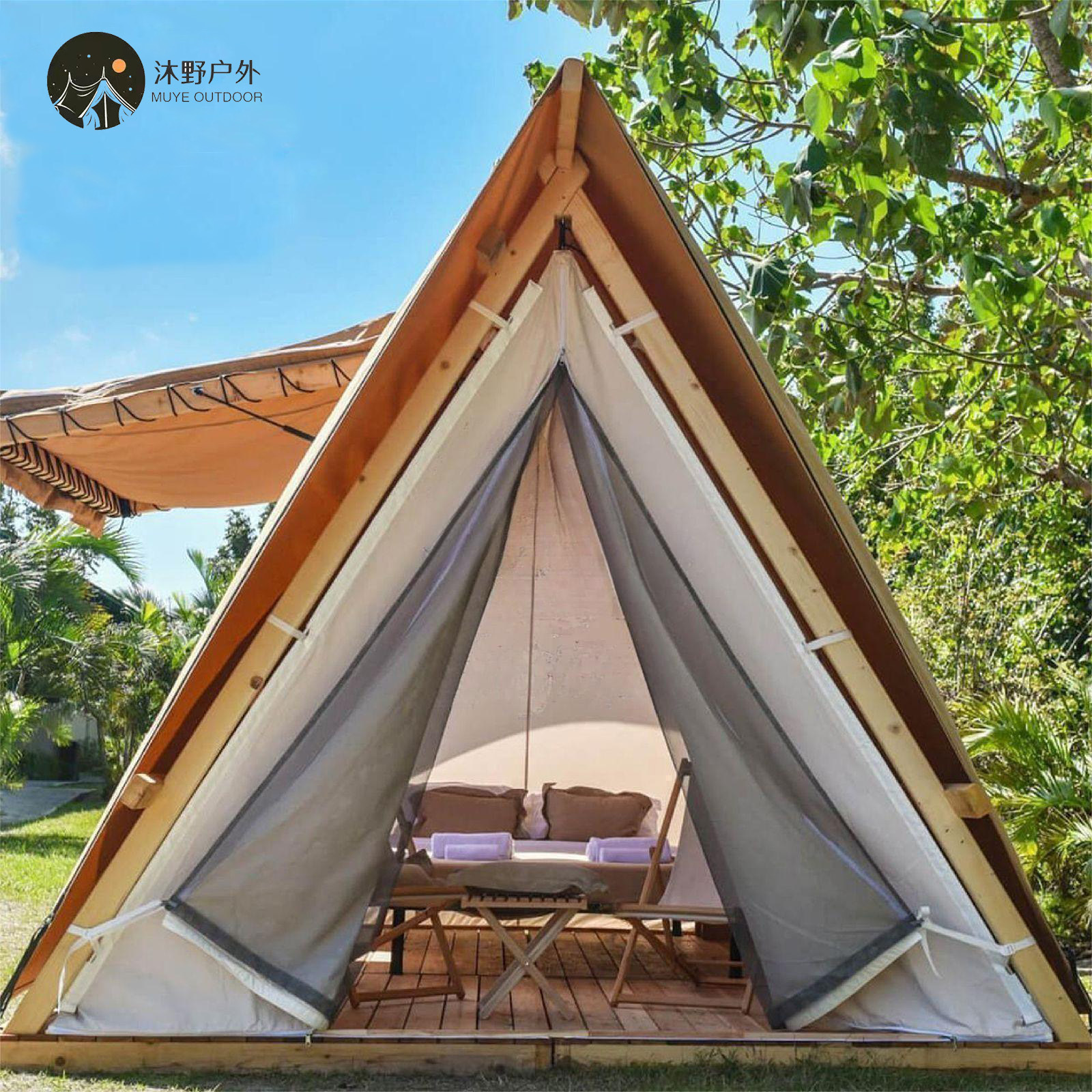 Muye estructura de madera al aire libre campamento de campamento tiendas de campamento de doble piso residencias escénicas turísticas culturales campamento tiendas de campamento hotel