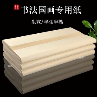 加厚四尺宣半生半熟纸毛笔字书法作品纸生宣国画仿古色宣纸毛边纸