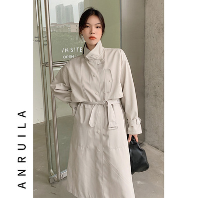 海玲 2021新款秋冬氣質英倫中長款過膝風衣女寬松韓版外套女 6360