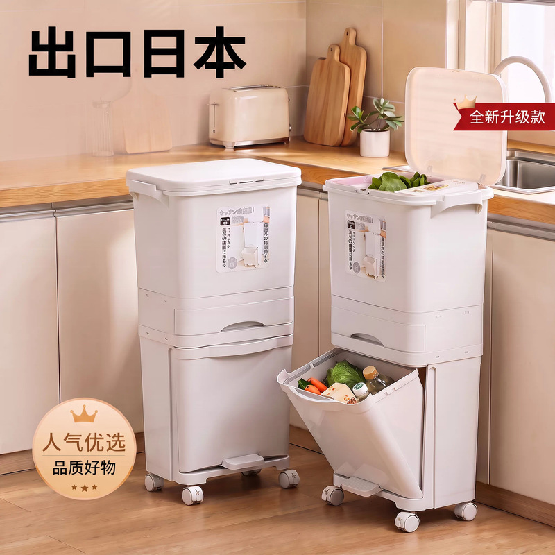 Tall, mobile, large-capacity kitchen trash can with lid, designed to prevent bending over; 2026 new model, large size, specifically for separating food waste Tall, mobile, large-capacity kitchen trash can with lid, designed to prevent bending over; 2026 new model, large size, specifically for separating food waste
