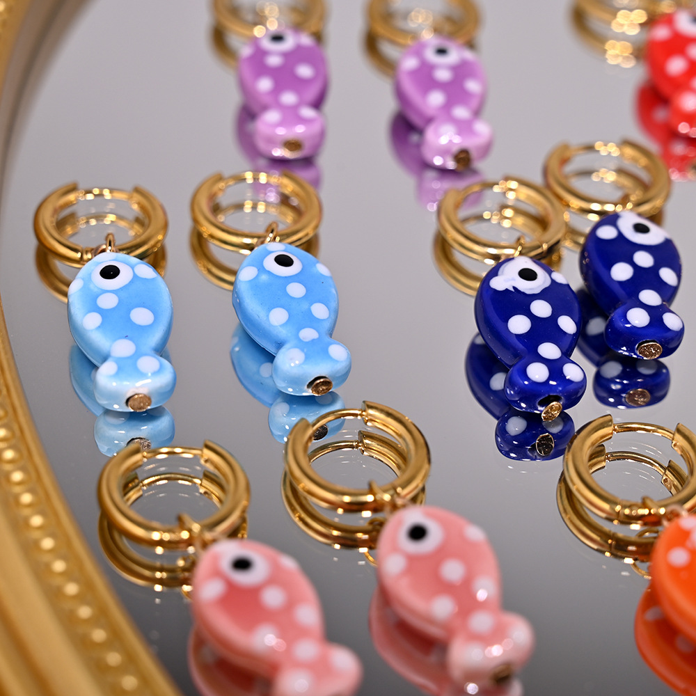 1 Pair Cute Sweet Fish 304 Stainless Steel Ceramics Drop Earrings display picture 7