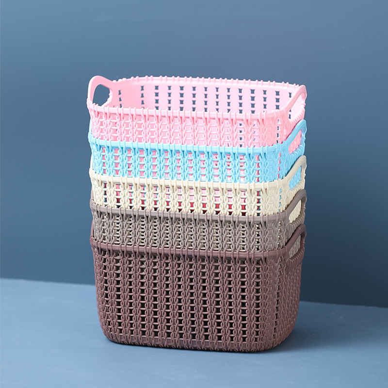 Desktop imitation rattan storage basket snack box plastic living room bathroom kitchen sundries storage basket storage box rectangular