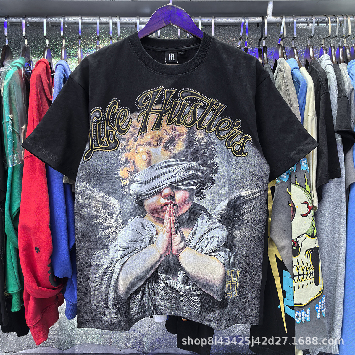 Other T-shirt Life Hustlers Blindfolded Angel Graphic Black