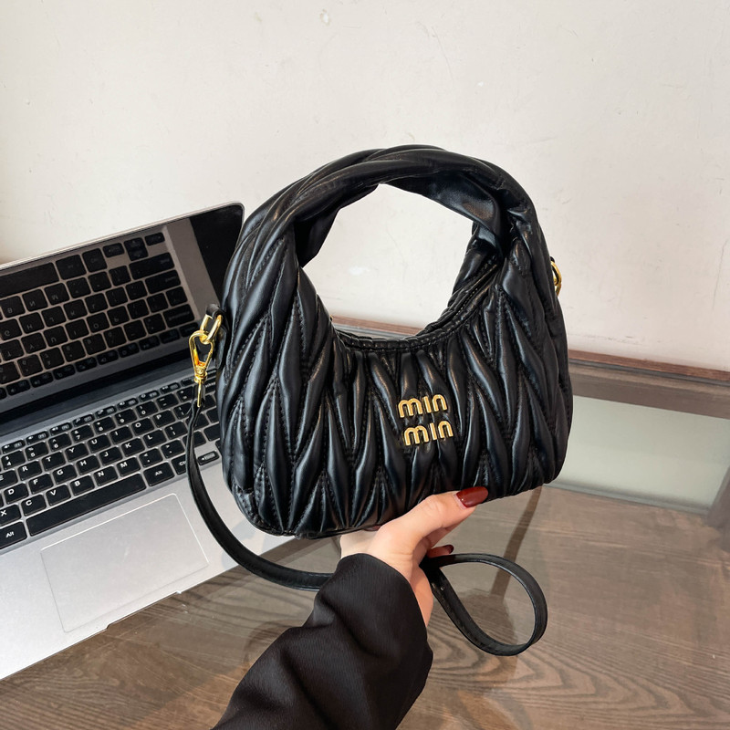 Cross-Border Miu Pleated Handbag, Foreign Trade Light Luxury Bags, Quilted Embroidery, European and American Fashion, Commuter Shoulder Crossbody Bag Cross-Border Miu Pleated Handbag, Foreign Trade Light Luxury Bags, Quilted Embroidery, European and American Fashion, Commuter Shoulder Crossbody Bag