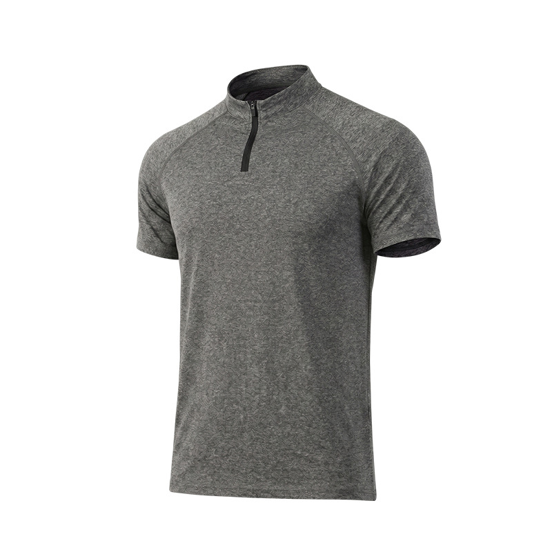 Verano delgado de alta velocidad elástica camiseta seca semia cremallera de cuello vertical al aire libre chaqueta deportiva de hombre tiburón camiseta de fitness ajustada