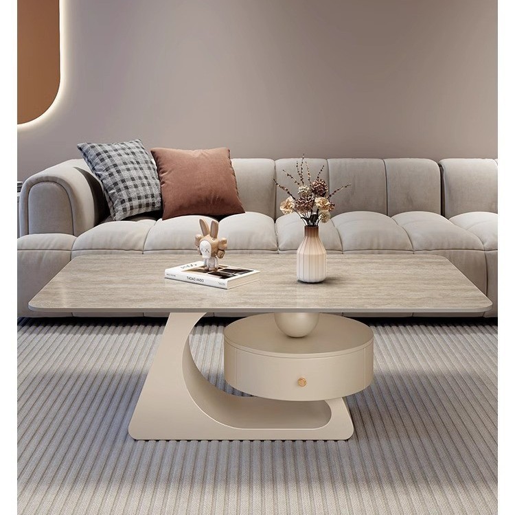 Crema rectangular madera tabla de mesa de mesa de roca lujoso moderno simple hogar pequeño sala de estar nueva mesa de alta calidad