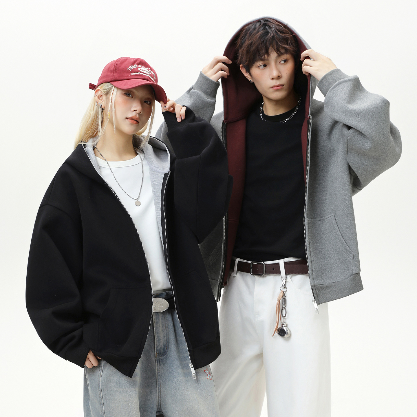 380 g schweres, gefüttertes Kapuzensweatshirt im amerikanischen Stil mit Farbblockmuster für Herren, Herbst-Sporthoodie, kurze, lockere Passform_voghion.com
