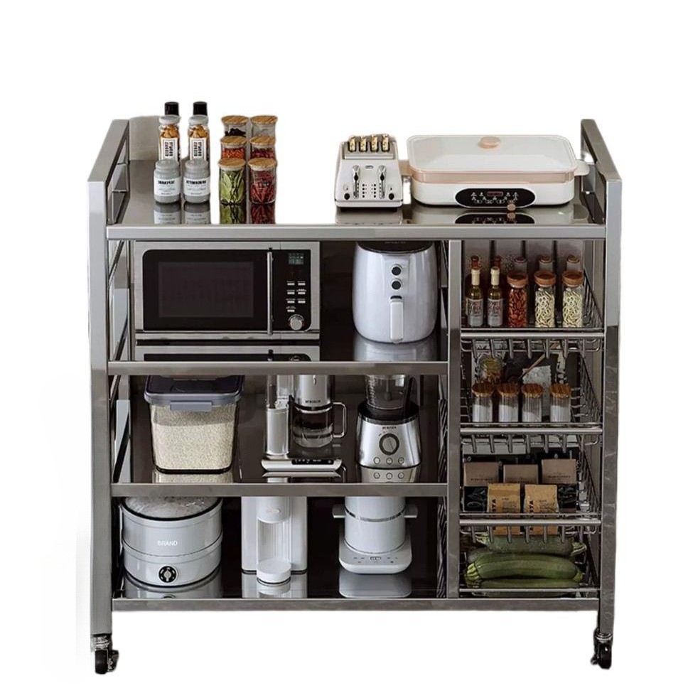 Cesta de verduras de acero inoxidable estante de cocina piso multicapa multifuncional horno de microondas estante de almacenamiento de utensilios estante de bocadillos