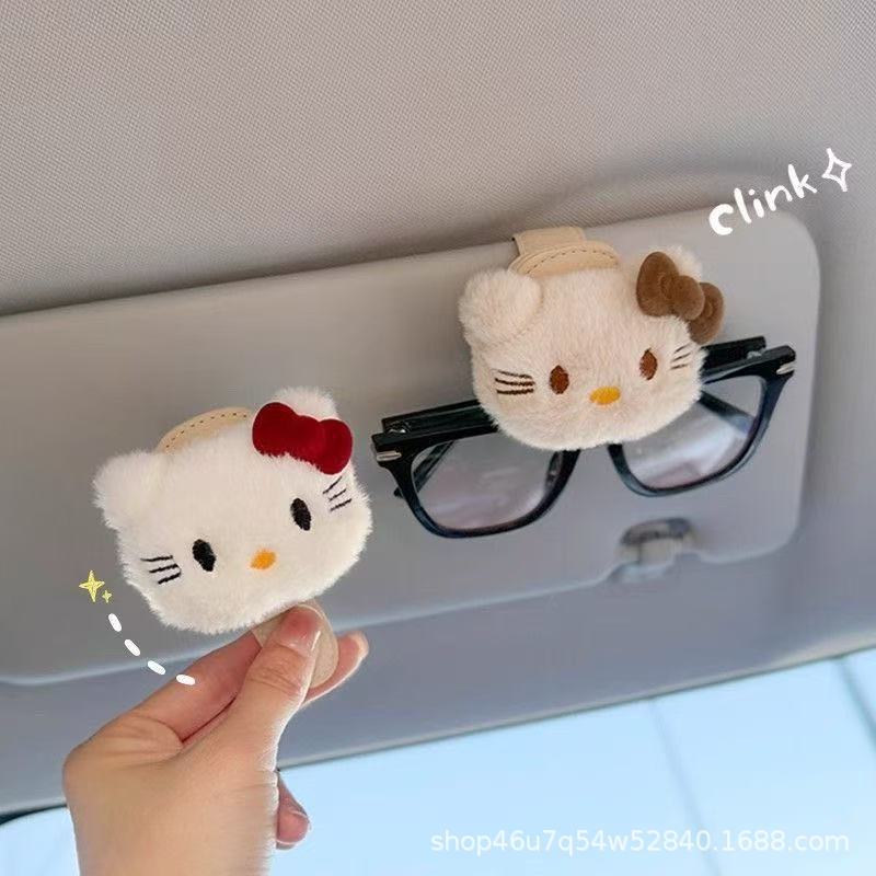 可爱新款kitty猫咪车载眼镜夹太阳镜收纳磁吸汽车内用墨镜夹子|undefined