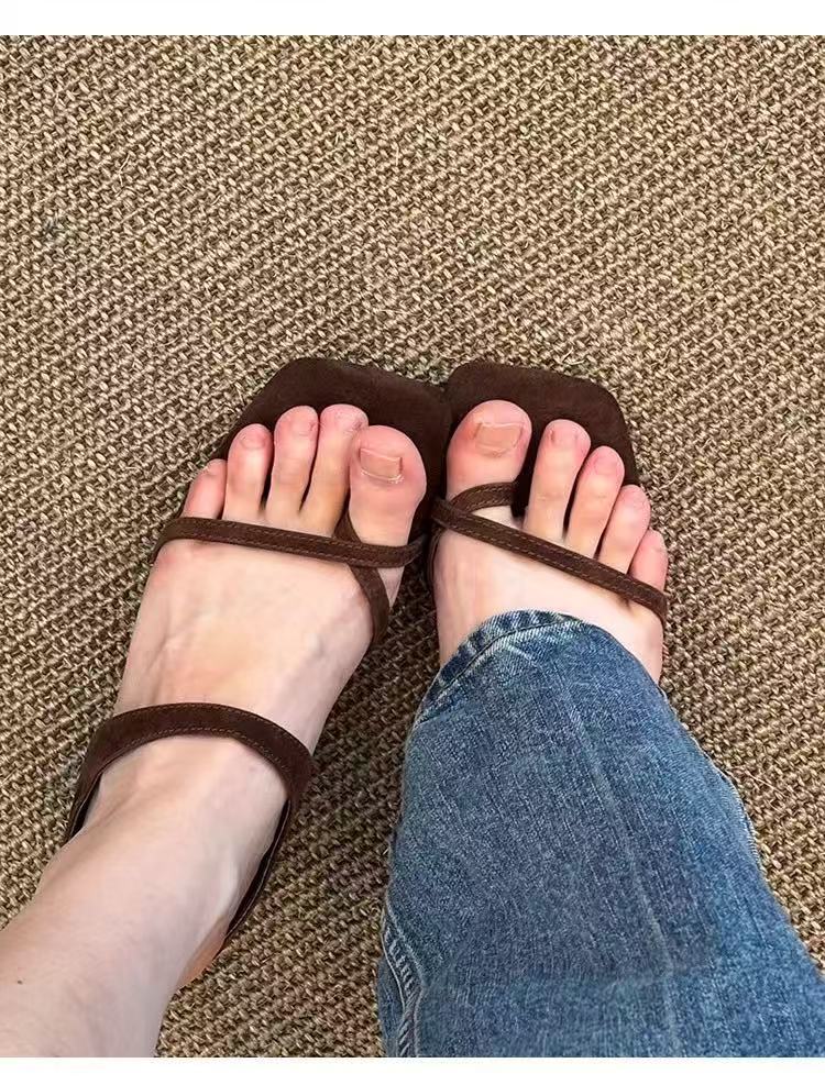 Women's Square Toe Wedge Slip-on Sandals Retro Comfortable Shoes_voghion.com