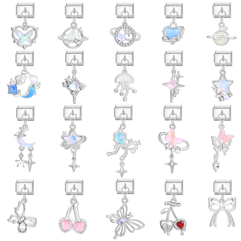 Cross-border Charms module handmade colored diamond pendant personalized butterfly moon DIY module bracelet bracelet accessories