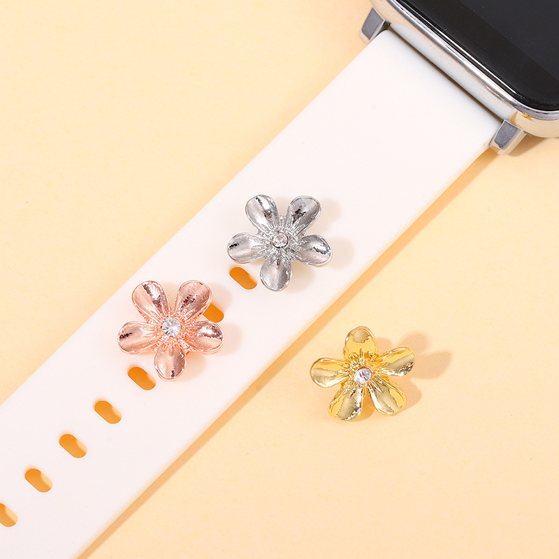 適用?apple watch硅膠手錶帶裝飾環花朵造型金屬裝飾釘錶帶扣批發