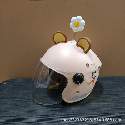Motosiklet kaskı (dəbilqə) — motorcycle helmet - khaki-mickey-mouse-transparent-long-mirror-brown-bear-ears-small-flowers