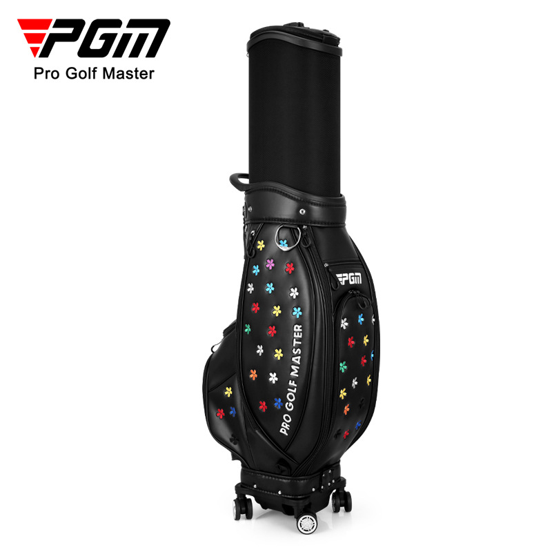 Túi golf PGM bốn bánh đẩy phẳng, thiết kế hoa thêu, kích thước 127×25×29 cm — Qb138-trắng (giao hàng che mưa), QB138-Đen (giao hàng che mưa)