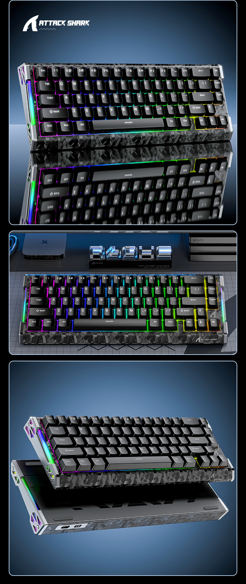 Clavier gaming mécanique attack shark r68he à axes magnétiques_voghion.com