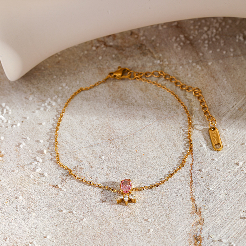Europa y los Estados Unidos transfronterizos nueva pulsera de garra de gato de zircón rosa de moda simple geometría creativa pulsera de acero inoxidable chapado en oro