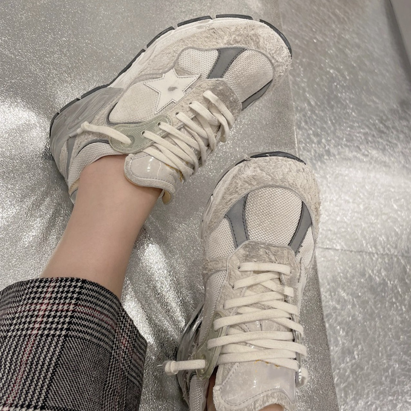 William Chan's Same Style Dirty Shoes for Couples, Mesh Distressed Stars, Retro Dirty Shoes, Thick Soles, Versatile Casual Sports Shoes