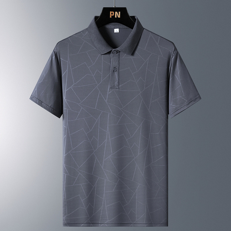 Más el tamaño de la camisa polo de seda de hielo de verano de los hombres de seda de hielo camiseta de los hombres de la moda de negocios de los hombres de la solapa de manga corta papá desgaste al por mayor