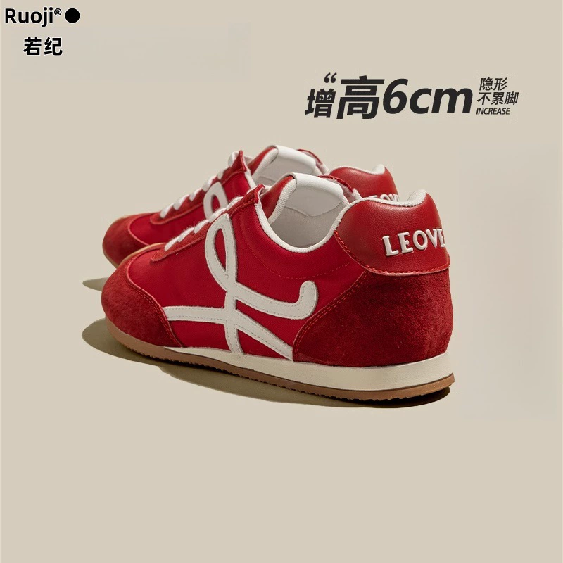 Внутреннее увеличение красной морали обувь женская весна 2025 новая кожаная ретро спортивная повседневная универсальная обувь арганда