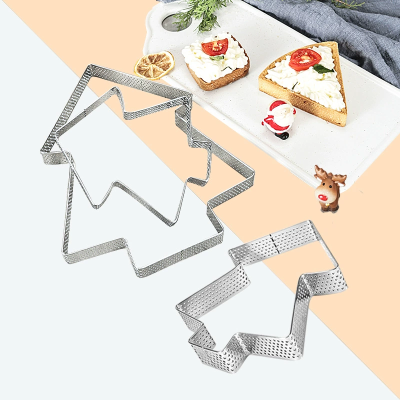Утолщенное кольцо для мусса в форме рождественской елки из нержавеющей стали 304, кольцо для башни с перфорацией, посуда для выпечки, форма для кольца для сыра, тарта