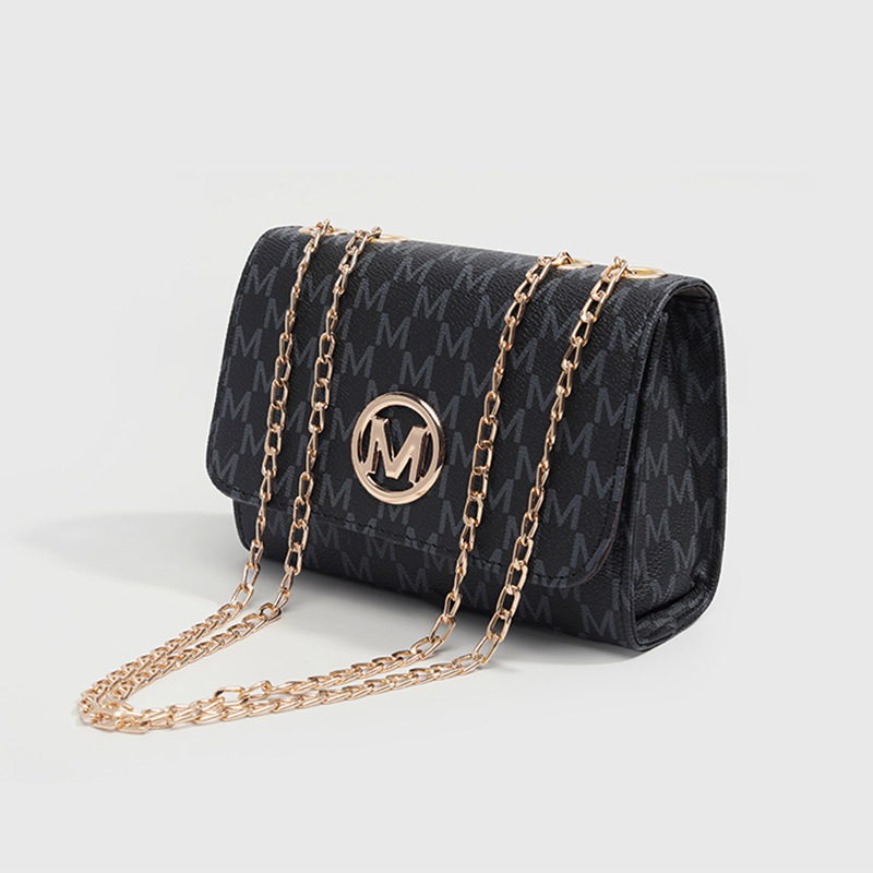 Borsa a tracolla piccola con motivo floreale vintage per donna - Elegante borsa in pelle PU con tracolla a catena, nera_voghion.com